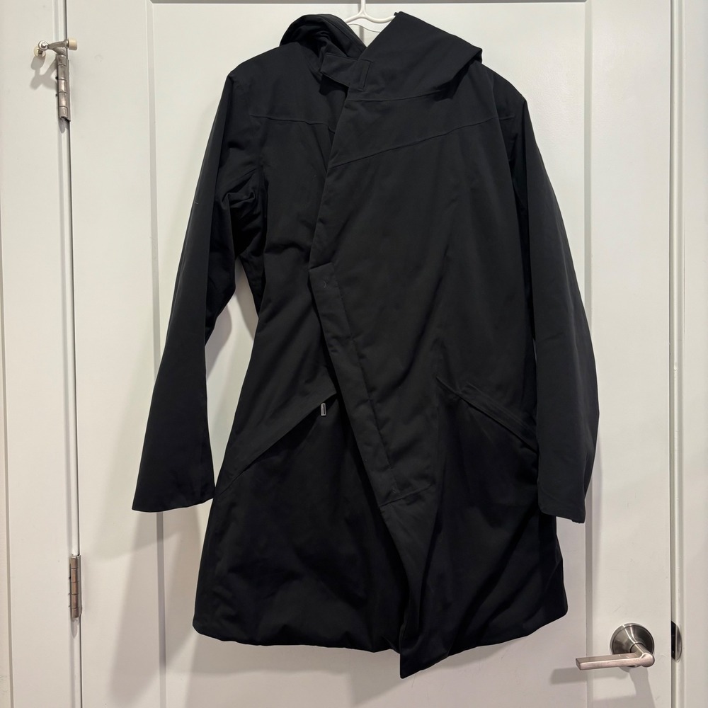 Snow Peak x Nau Black Asymmetrical Hooded Trench Coat Jacket Mens Small